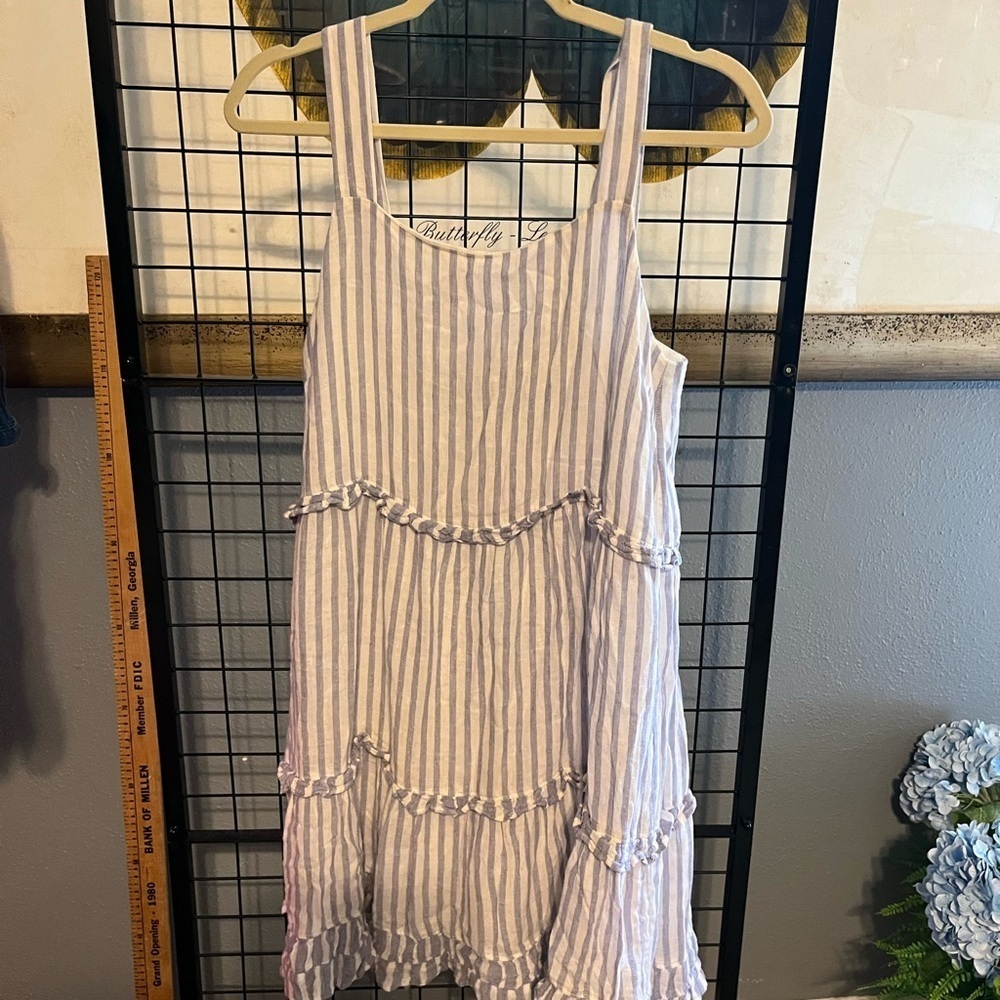 Striped Blue and White Sleeveless Dress - Picture 4 of 9